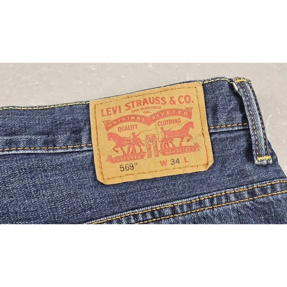 Levis 569 Loose Straight Fit Denim Shorts Mens 34 Dark Wask Whisker Fade Jean